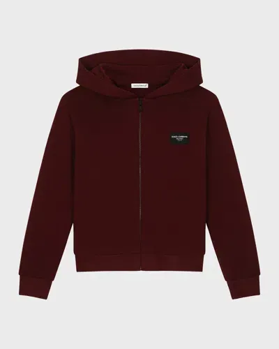 Dolce & Gabbana Kids' Logo Zip Hoodie Label In Burgundy