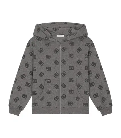 Dolce & Gabbana Kids' Logo Zip-up Hoodie In Black