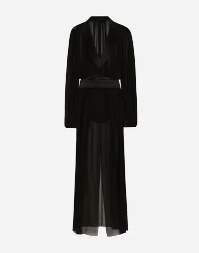 Dolce & Gabbana Silk Chiffon Tuxedo Long Dress In Black