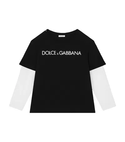 Dolce & Gabbana Kids' Long-sleece Logo Print T-shirt In Black