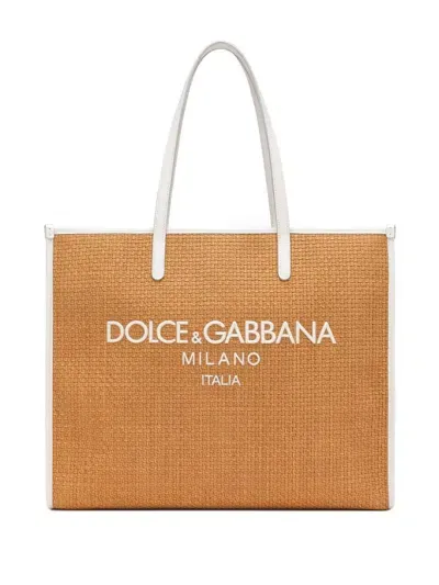 Dolce & Gabbana Large Shopping Woven Tote Bag In Brown