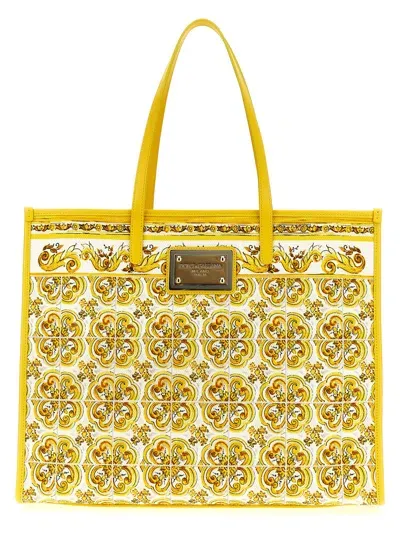 Dolce & Gabbana Majolica-print Large Shopper Bag In Azulejos Giallo