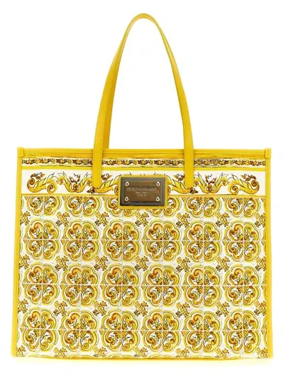 Dolce & Gabbana Maiolica Print Shopping Bag In Amarillo