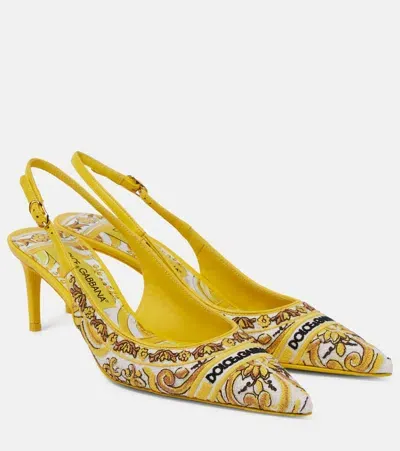 Dolce & Gabbana Majolica Embroidered Slingback Pumps In Yellow