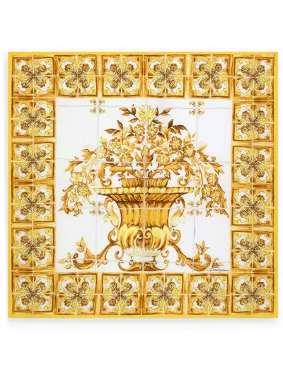 Dolce & Gabbana Majolica-print Silk Foulard In Yellow