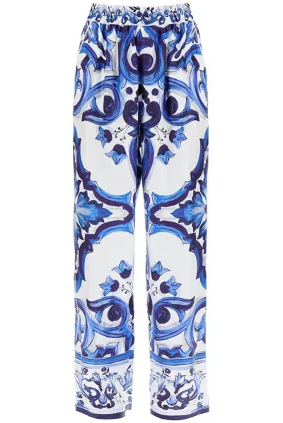 Dolce & Gabbana Majolica Printed Twill Pants In Blue