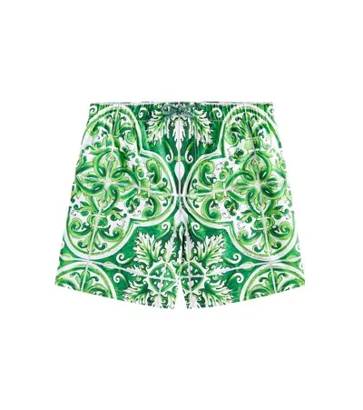 Dolce & Gabbana Kids' Majolica Swim Trunks In Green