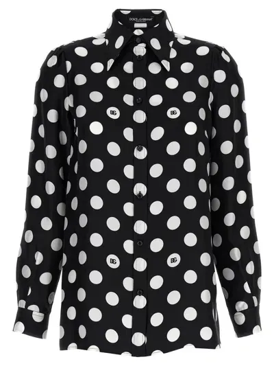 Dolce & Gabbana Silk Twill Shirt With Polka-dot Print In プリ