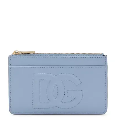 Dolce & Gabbana Medium Calfskin Dg Logo Card Holder In Blue