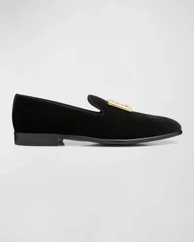 Dolce & Gabbana Men's Logo Velvet Dress Loafers In Black