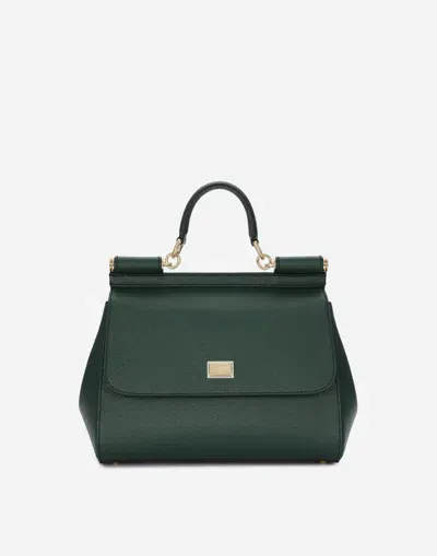 Dolce & Gabbana Mittelgrosse Sicily Tasche Aus Dauphine-leder In Green