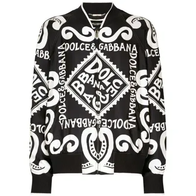 Dolce & Gabbana Logo-print Silk Bomber Jacket In Blue