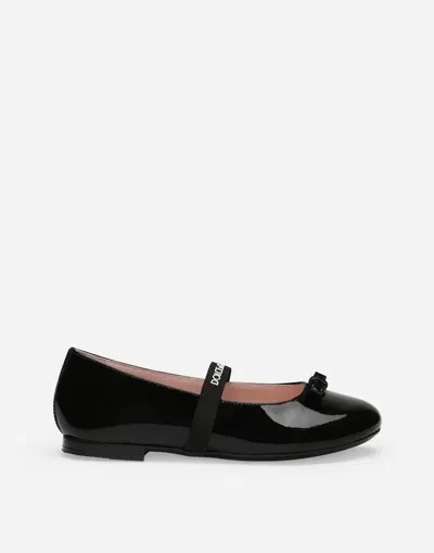 Dolce & Gabbana Patent Leather Ballet Flats With Bow In Black