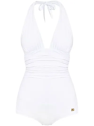 Dolce & Gabbana Plunge-neck Swimsuit In White