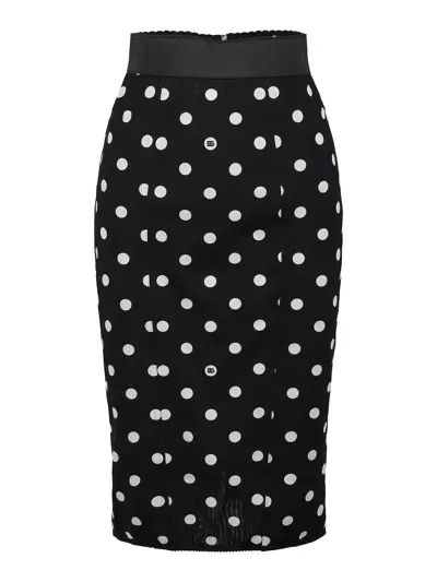 Dolce & Gabbana Polka Dot Pencil Skirt In Black