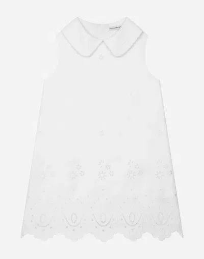 Dolce & Gabbana Babies' Poplin And Broderie Anglaise Dress In White