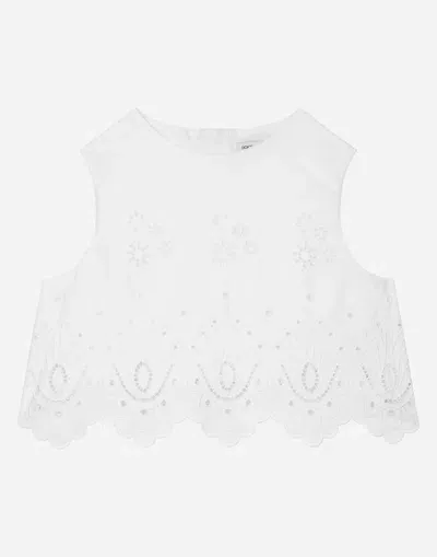 Dolce & Gabbana Babies' Poplin And Broderie Anglaise Top In White