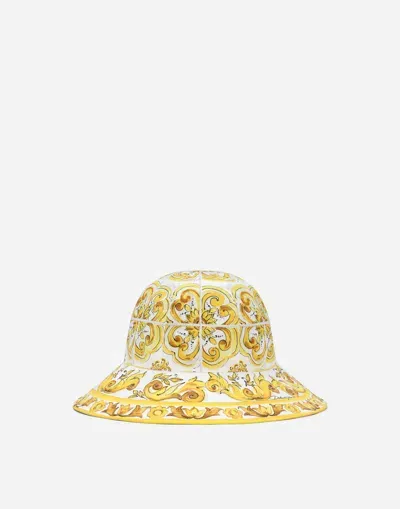 Dolce & Gabbana Poplin Bucket Hat With Yellow Majolica Print