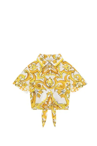 Dolce & Gabbana Kids' Majolica Tie Cropped Shirt In Yellow