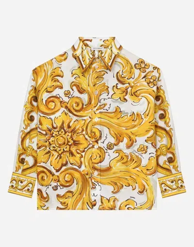 Dolce & Gabbana Kids' Poplin Majolica Shirt In Print