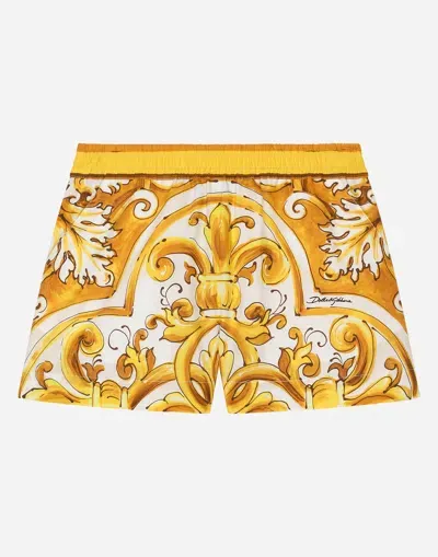 Dolce & Gabbana Poplin Shorts With Yellow Majolica Print