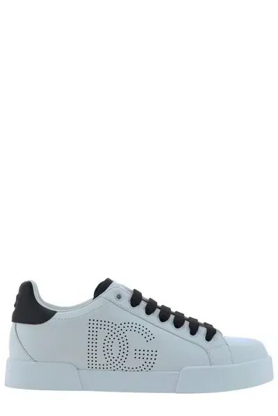 Dolce & Gabbana Portofino Dg Logo Perforated Sneakers In Multi