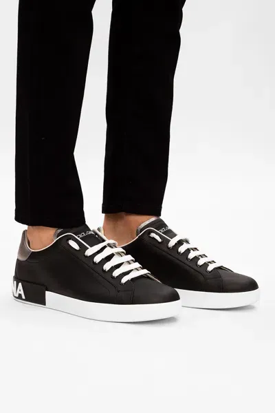 Dolce & Gabbana Calfskin Portofino Sneakers In Black