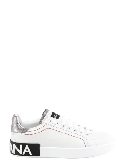 Dolce & Gabbana Portofino Sneakers In Bianco/argento