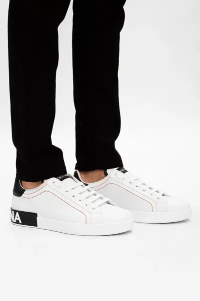 Dolce & Gabbana Calfskin Portofino Sneakers In White