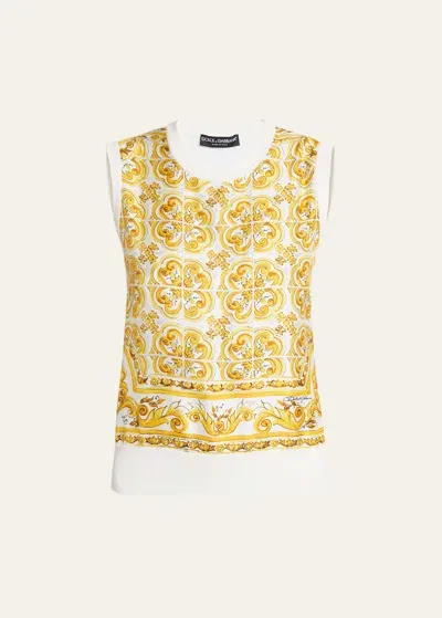 Dolce & Gabbana Majolica Sleeveless Sweater In Multicolor