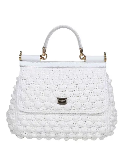 Dolce & Gabbana Raffia Crochet Handbag White Color