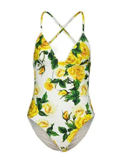 Dolce & Gabbana Rose Printed One-piece Swimsuit In Multi