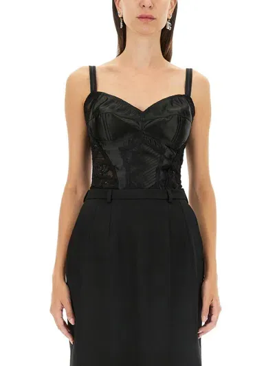 Dolce & Gabbana Satin And Lace Corsetry Top In Black