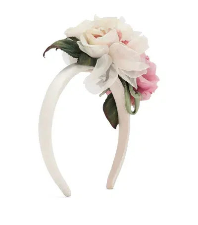 Dolce & Gabbana Kids' Satin Floral Headband In Pink