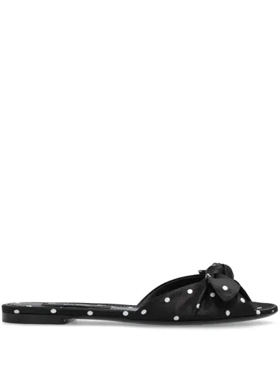 Dolce & Gabbana Satin Slippers With Polka Dot Print In Black,white