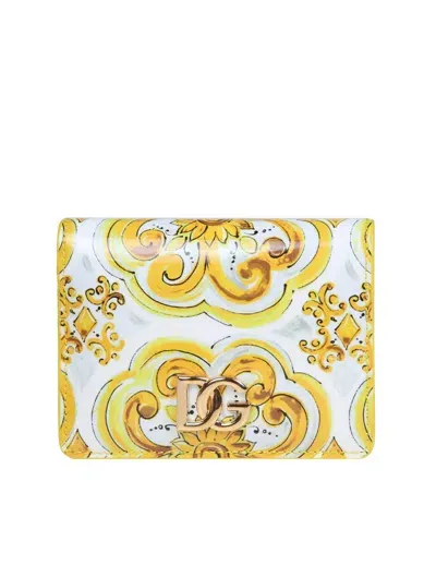 Dolce & Gabbana Maiolica Wallet In Polished Calfskin In Yellow