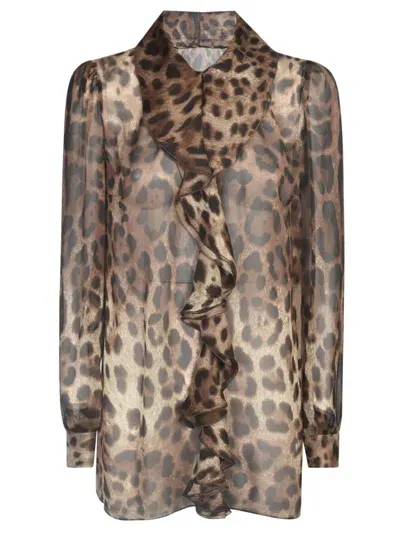 Dolce & Gabbana Leopard Shirt In Brown