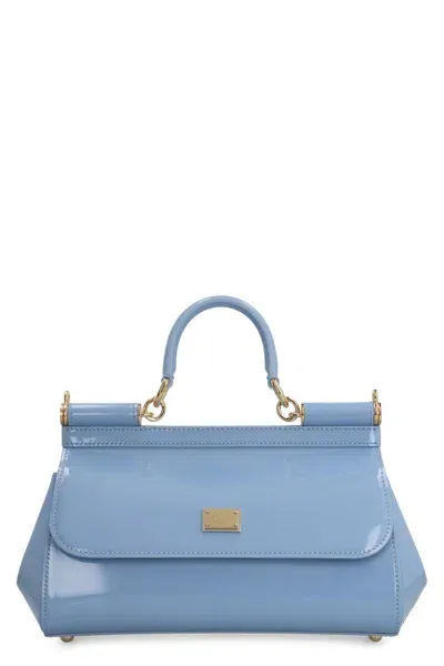 Dolce & Gabbana Sicily Media Patent Leather Handbag In Blue