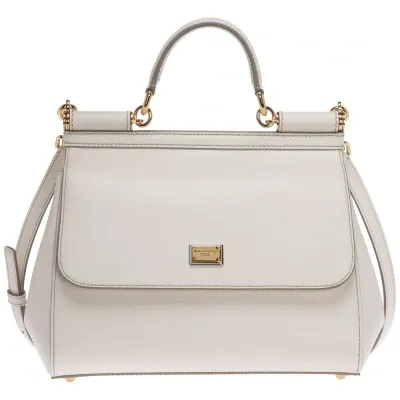 Dolce & Gabbana White Leather Small Sicily Shoulder Bag