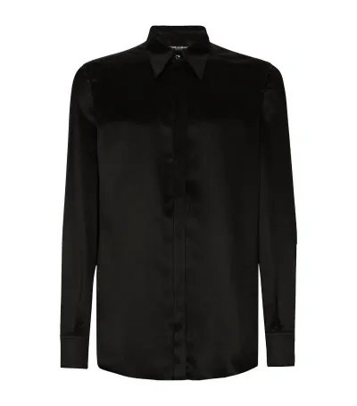 Dolce & Gabbana Long-sleeved Silk-blend Shirt In Black