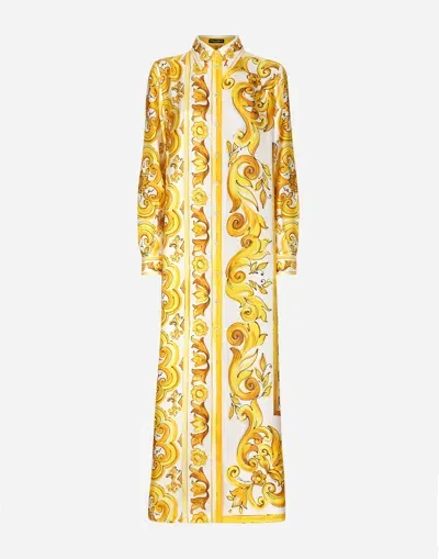 Dolce & Gabbana Silk Twill Caftan Shirt With Majolica Print