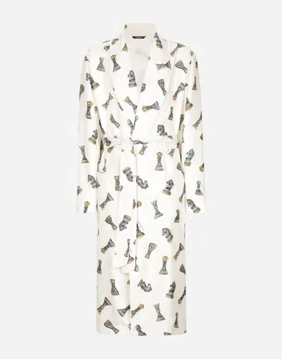 Dolce & Gabbana Silk Twill Robe With Chess-piece Print