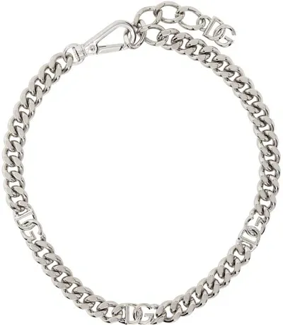 Dolce & Gabbana Silver Logo Necklace In 87655 Argento/pallad