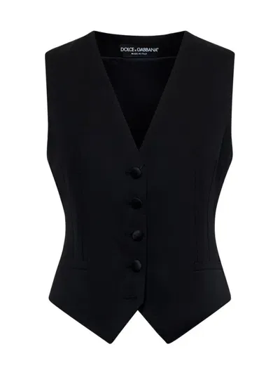 Dolce & Gabbana Wool-blend Single-breasted Waistcoat In Black