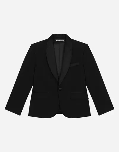 Dolce & Gabbana Kids' Single-breasted Wool Jacket With Duchesse Details In Black