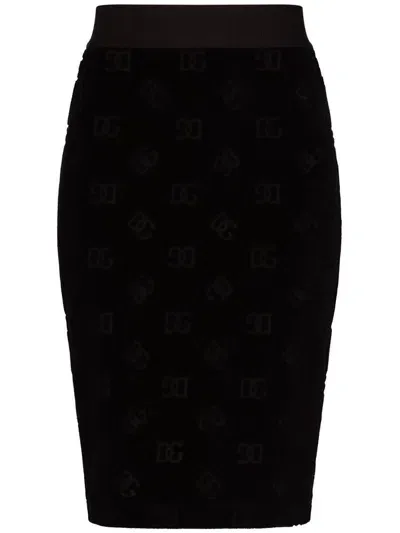 Dolce & Gabbana Logo-print Bodycon Skirt In Nero