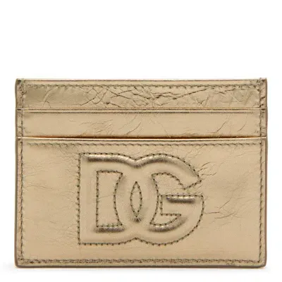 Dolce & Gabbana Gold Metal Leather Dg Logo Card Holder