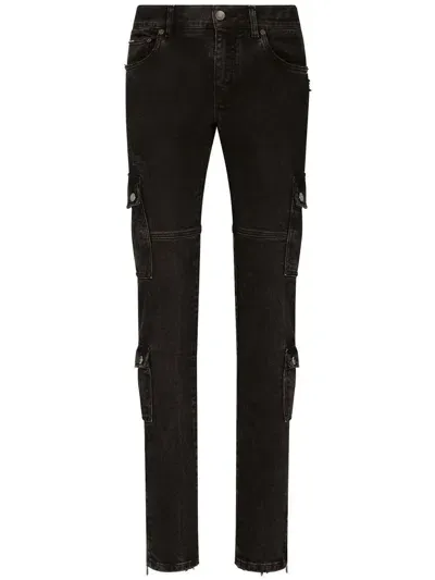 Dolce & Gabbana Straight-leg Cargo Jeans In Black