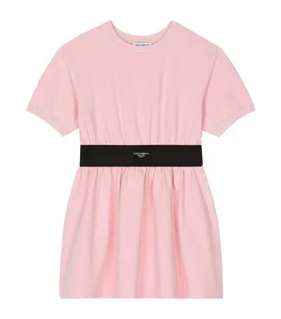 Dolce & Gabbana Kids' Stretch-cotton Logo-detail Dress In Pink