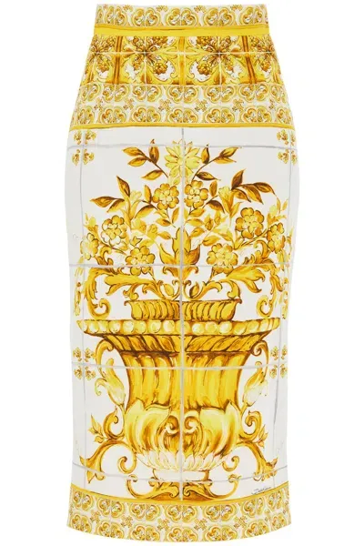 Dolce & Gabbana "stretch Silk Skirt With Maiolica In Multicolor